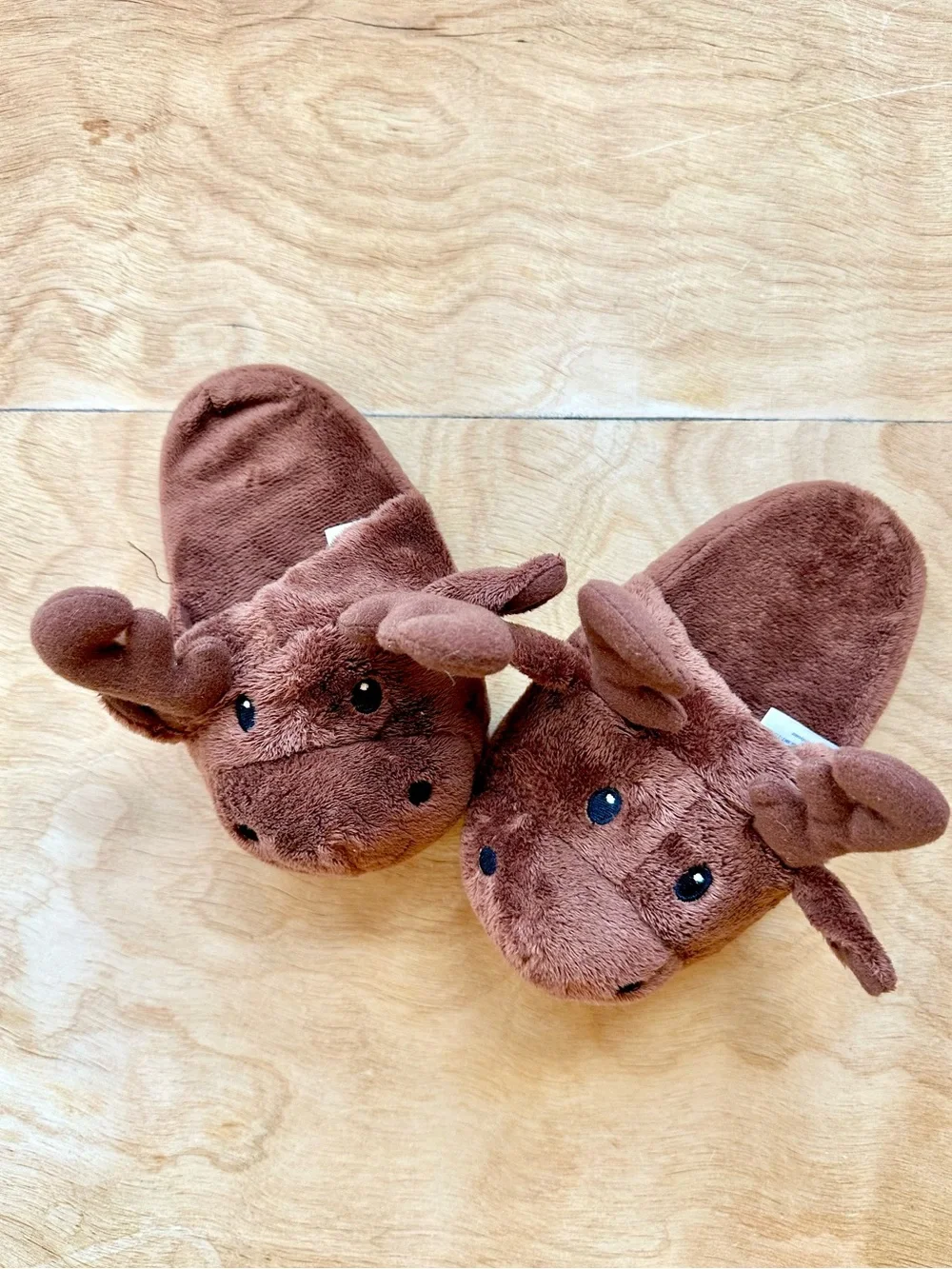 Kids Moose Plush Slippers Brown Novelty House Shoes Size 4T Cozy Animal Slippers